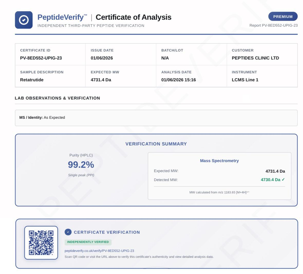 Retatrutide lab test report