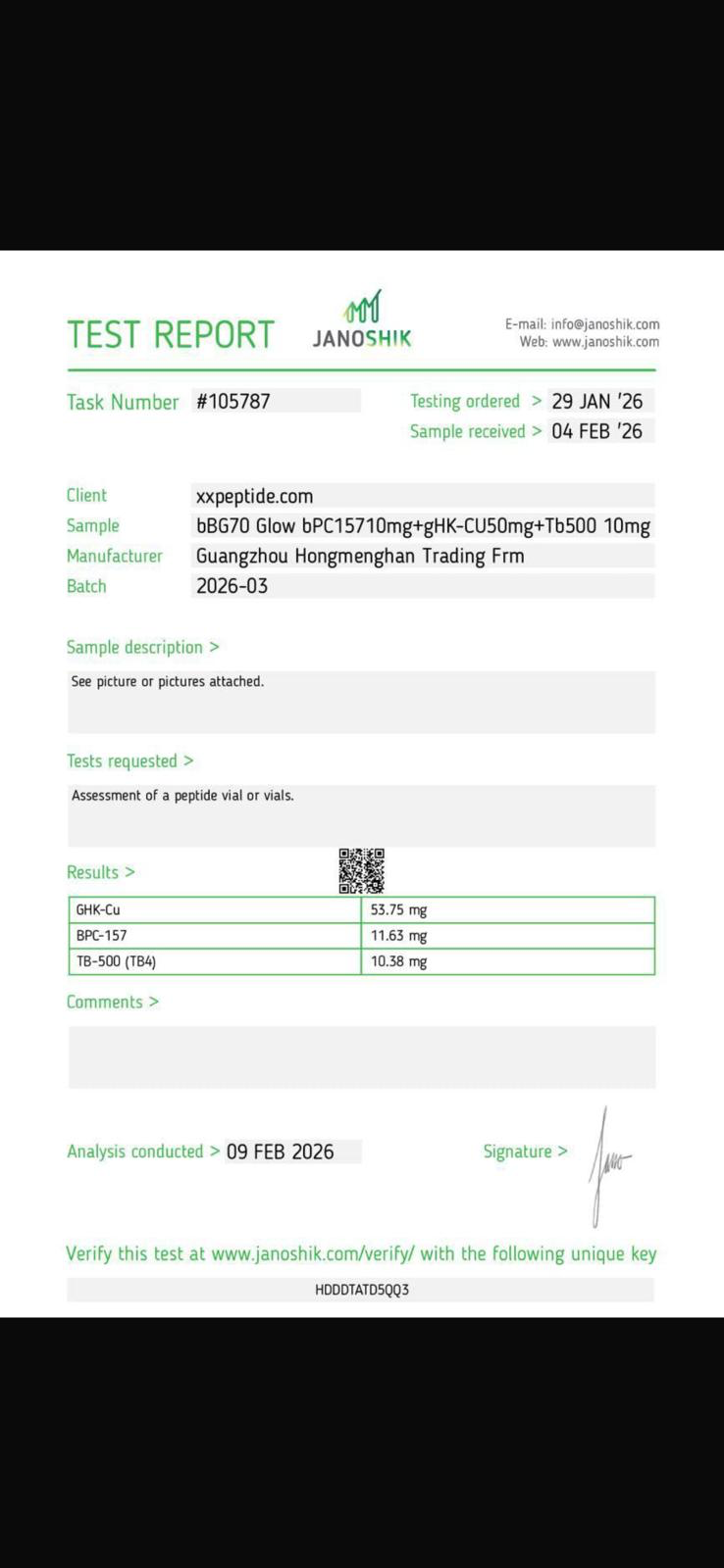 Glow Blend (GHK-Cu · BPC-157 · TB-500) lab test report